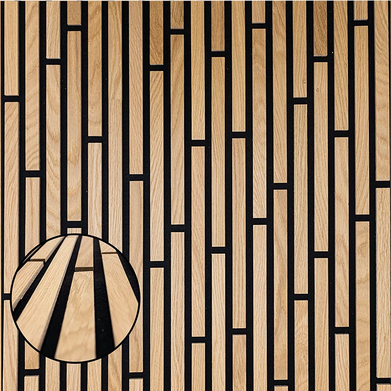 Echtholz Akustikpaneel Akzent aus Eiche geölt von wodewa - Detailansicht der Holzstruktur und Lamellenoptik