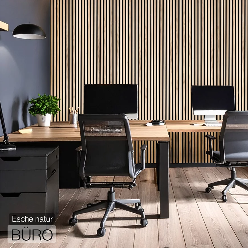 Akustikpaneel aus Esche-Holz von wodewa – natürliche Wandverkleidung mit akustischer Wirkung im Büro