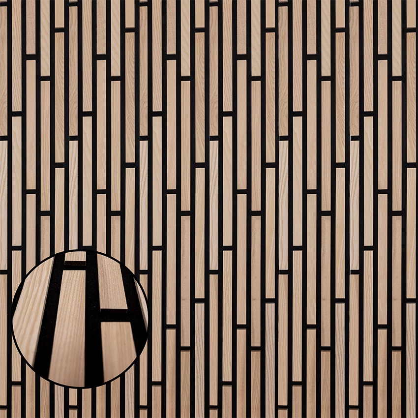 Echtholz Akustikpaneel Akzent aus esche von wodewa - Detailansicht der Holzstruktur und Lamellenoptik