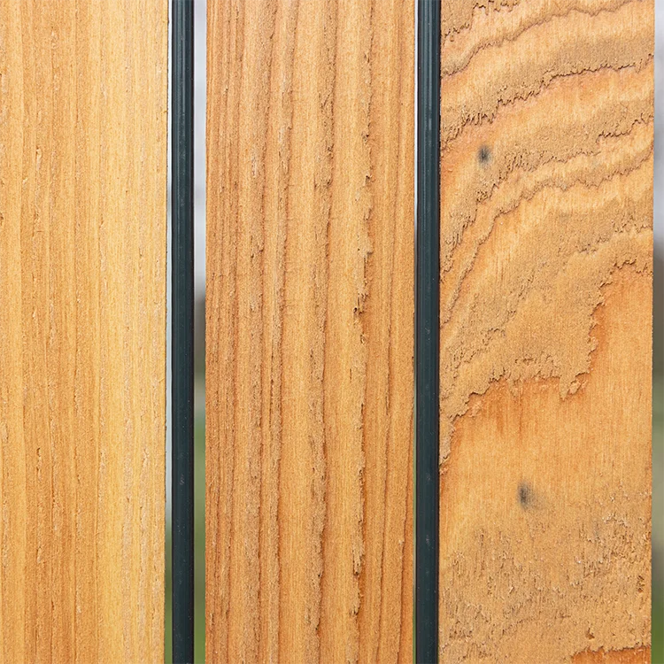 Detailansicht eine Lärche rustikals  Metallzauns Sichtschutz  Wodewa