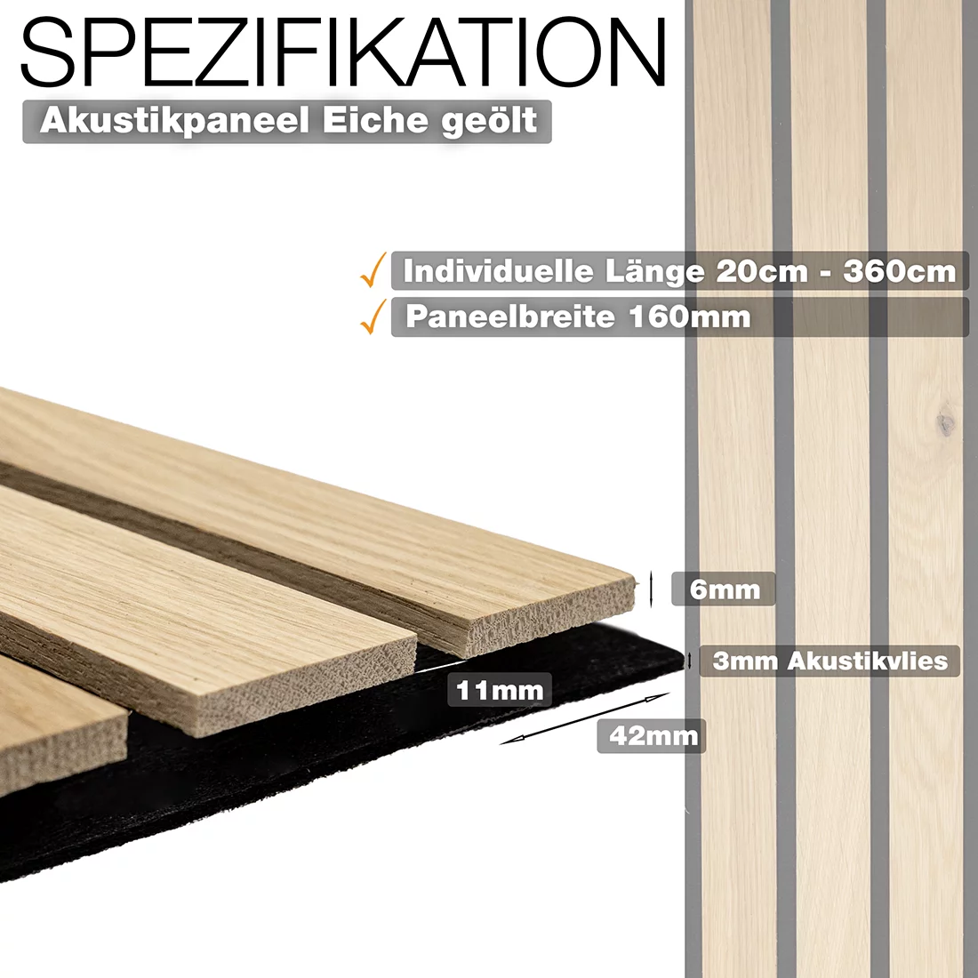 Spezifikation Akustikpaneel Eiche geölt mit Breitlamellen von Wodewa