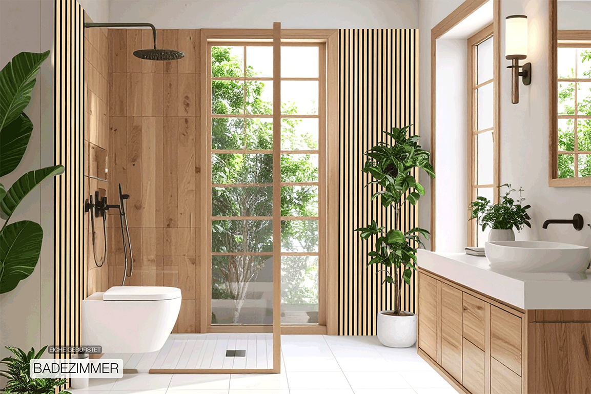 Akustikpaneele aus Echtholz von wodewa sind für Feuchträume geeignet