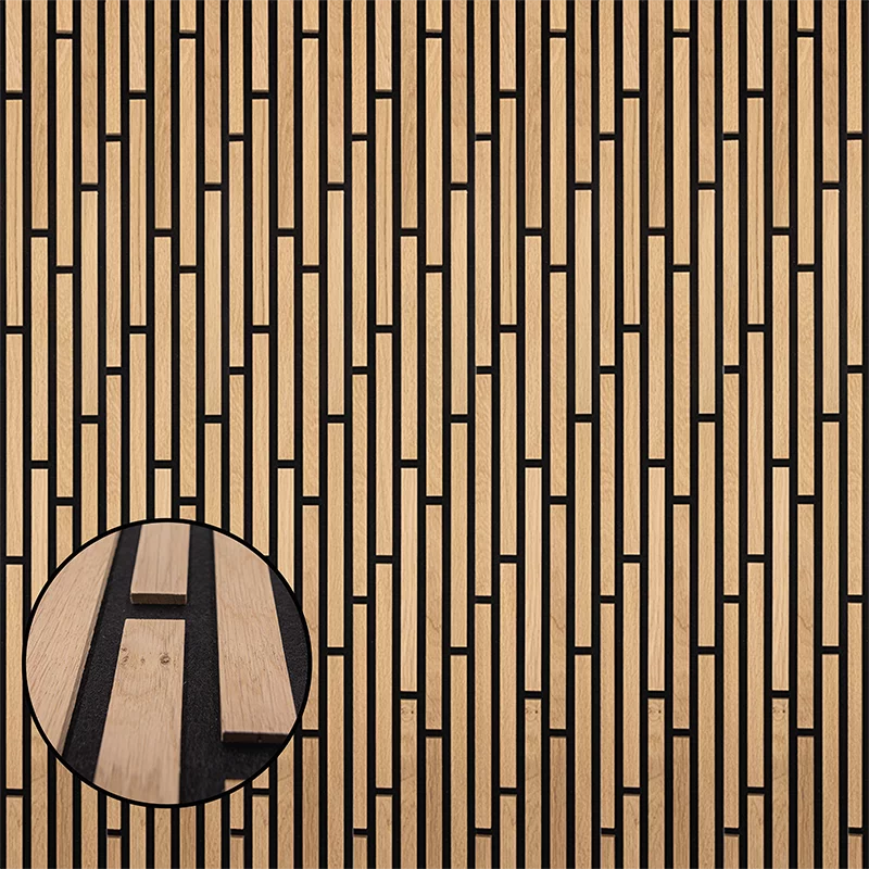 Echtholz Akustikpaneel Akzent aus Eiche unbehandelt strukturiert von wodewa - Detailansicht der Holzstruktur und Lamellenoptik