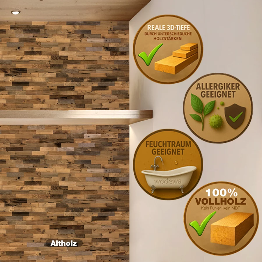 Exklusive Wandverkleidung aus Altholz mit natürlichem Holzdesign von wodewa – hochwertiges Interior Design aus Deutschland
