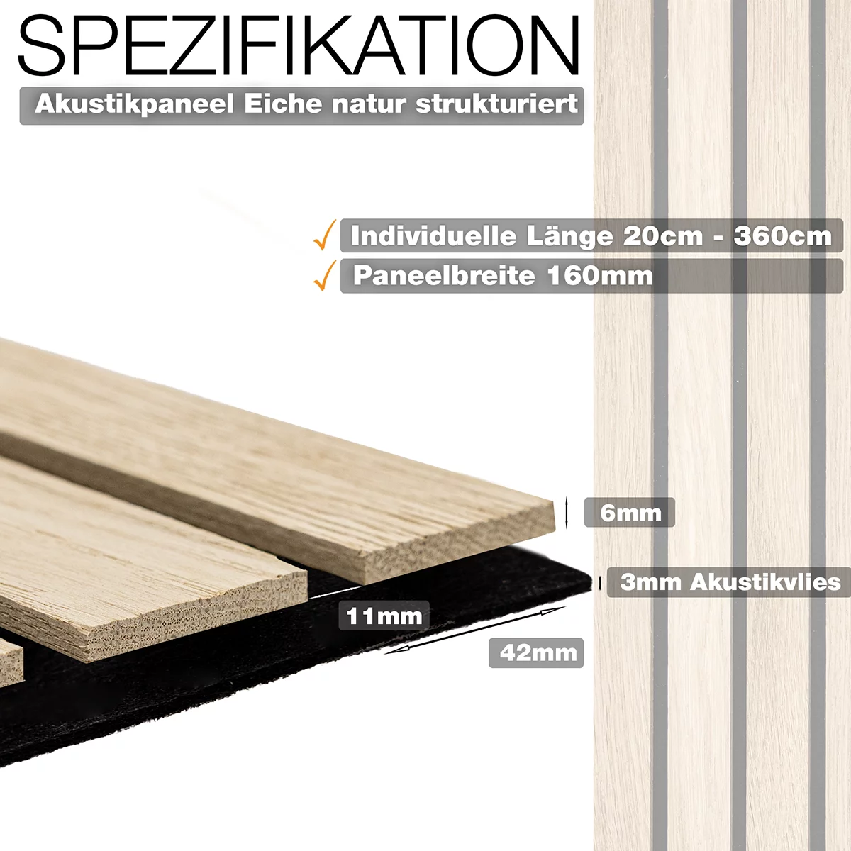 Spezifikation Akustikpaneel Eiche strukturiert natur mit Breitlamellen von Wodewa