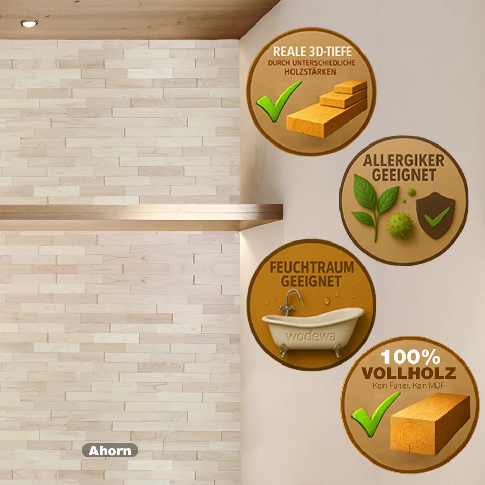 Exklusive Wandverkleidung aus Ahorn mit natürlichem Holzdesign von wodewa – hochwertiges Interior Design aus Deutschland