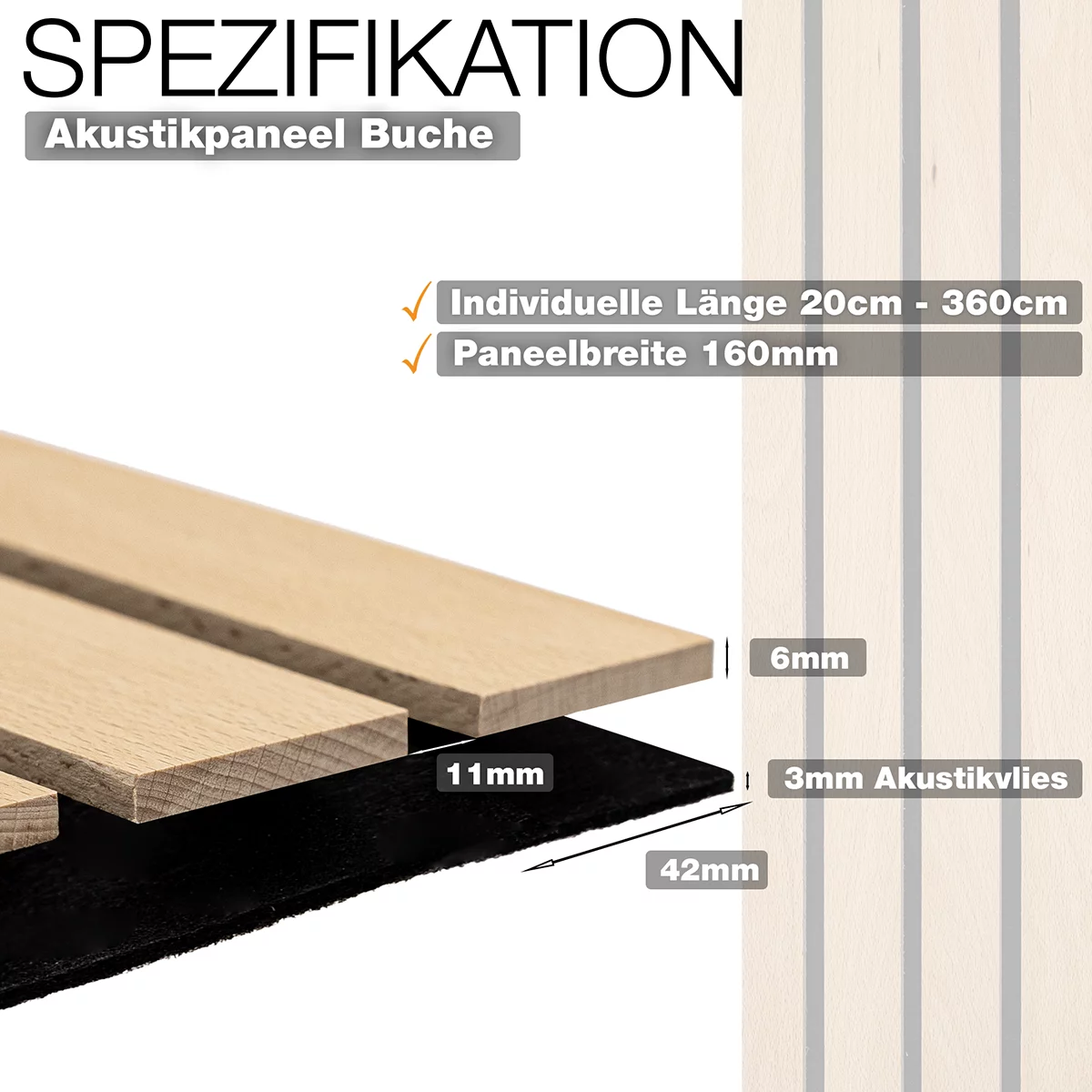 Spezifikation Akustikpaneel Buche mit Breitlamellen von Wodewa