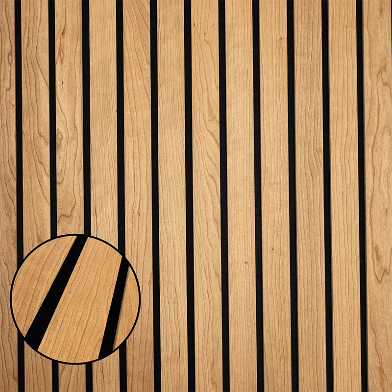 Echtholz Akustikpaneel Breitlamelle aus Kirsche von wodewa - Detailansicht der Holzstruktur und Lamellenoptik