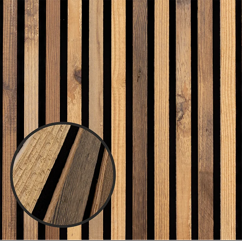 Echtholz Akustikpaneel aus Altholz von wodewa - Detailansicht der Holzstruktur und Lamellenoptik