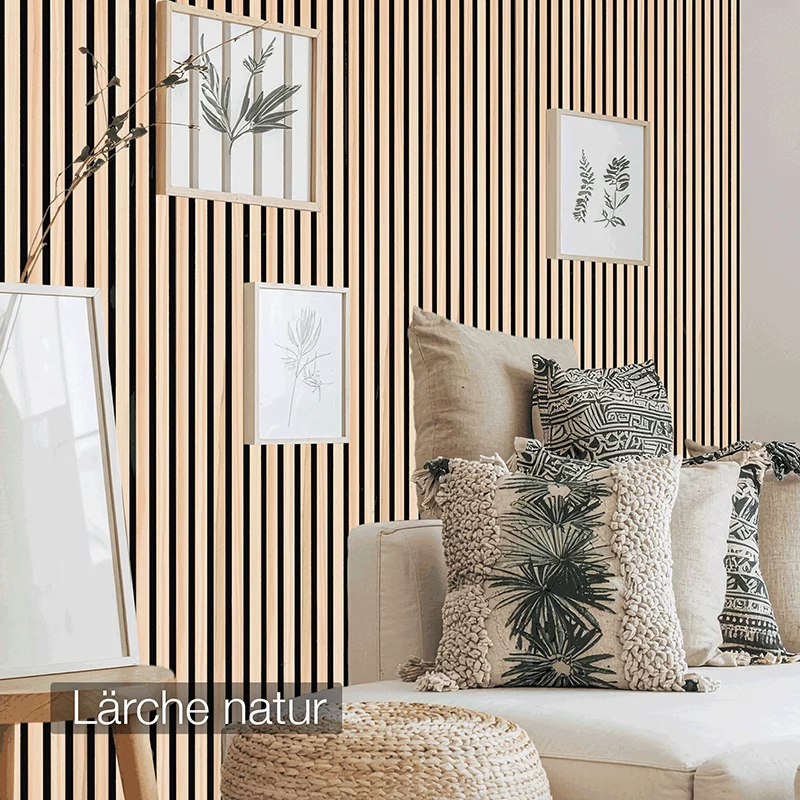 Akustikpaneel aus Lärche-Holz von wodewa – natürliche Wandverkleidung mit akustischer Wirkung im modernen Charlet
