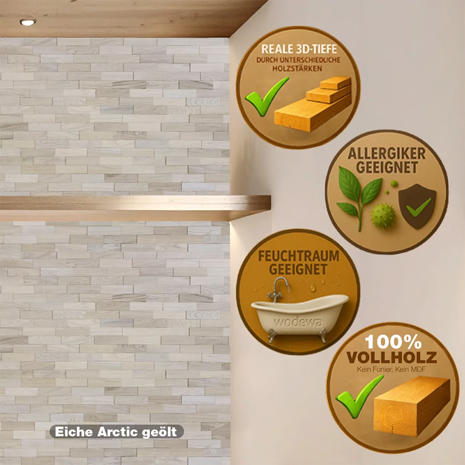 Exklusive Wandverkleidung aus Eiche arctic geölt mit natürlichem Holzdesign von wodewa – hochwertiges Interior Design aus Deutschland