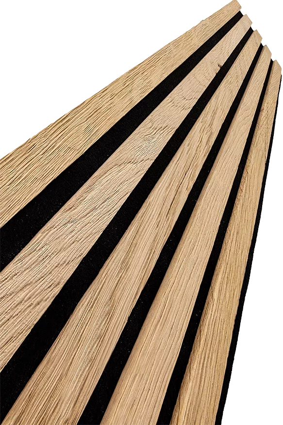 Detailansicht Akustikpaneel aus Eiche gebürstet-Holz von wodewa – natürliche Wandverkleidung mit akustischer Wirkung