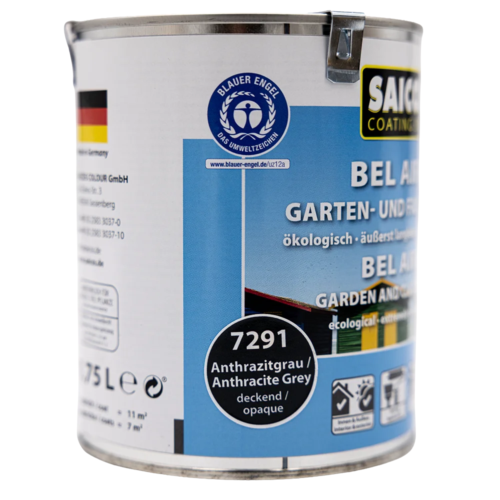 Oekologische Holzlasur Anthrazitgrau 7291 deckend fuer Gartenhaus und Aussenholz mit Blauem Engel